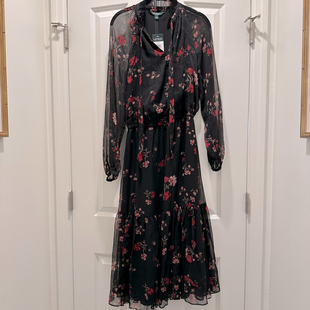 Ralph Lauren MIDI Dress, beautiful black chiffon, BNWT